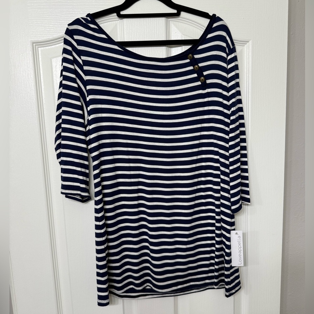 Loveappella Navy and White Striped Long Sleeve Top NWT